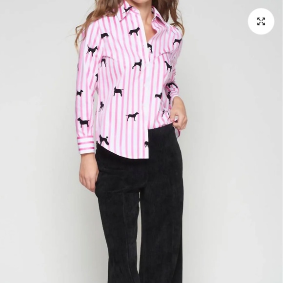 Vilagallo Tops - vilagallo mafalda cotton shirt pink white striped flocked dogs sz 46 10